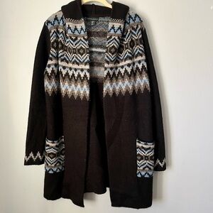 Cynthia Rowley Nordic Fair Isle Wool Blend Hooded Cardigan Sweater Size Small